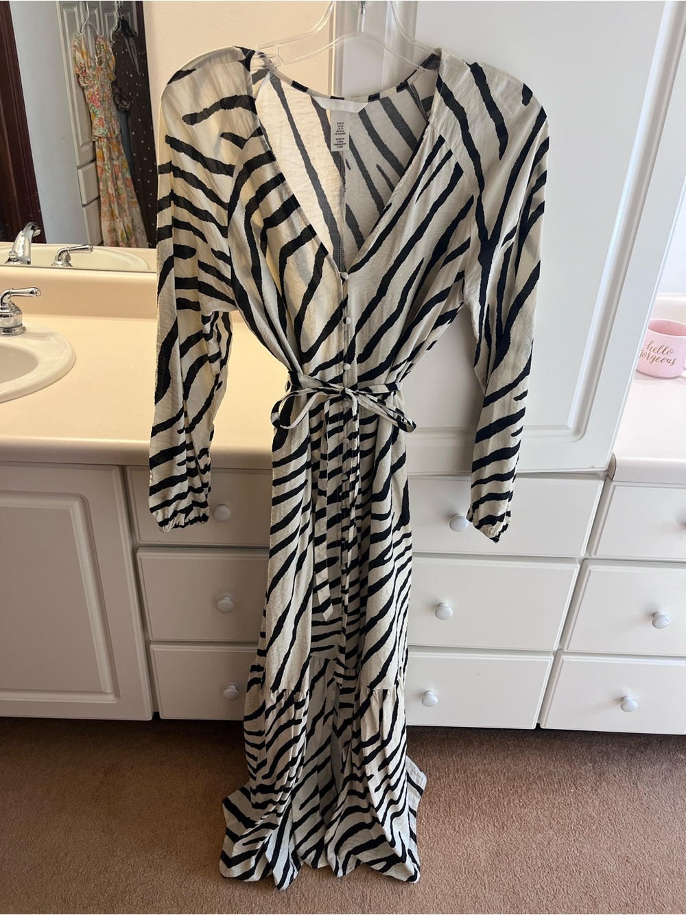 H&M Black & Cream Zebra-Stripe Wrap Maxi Dress